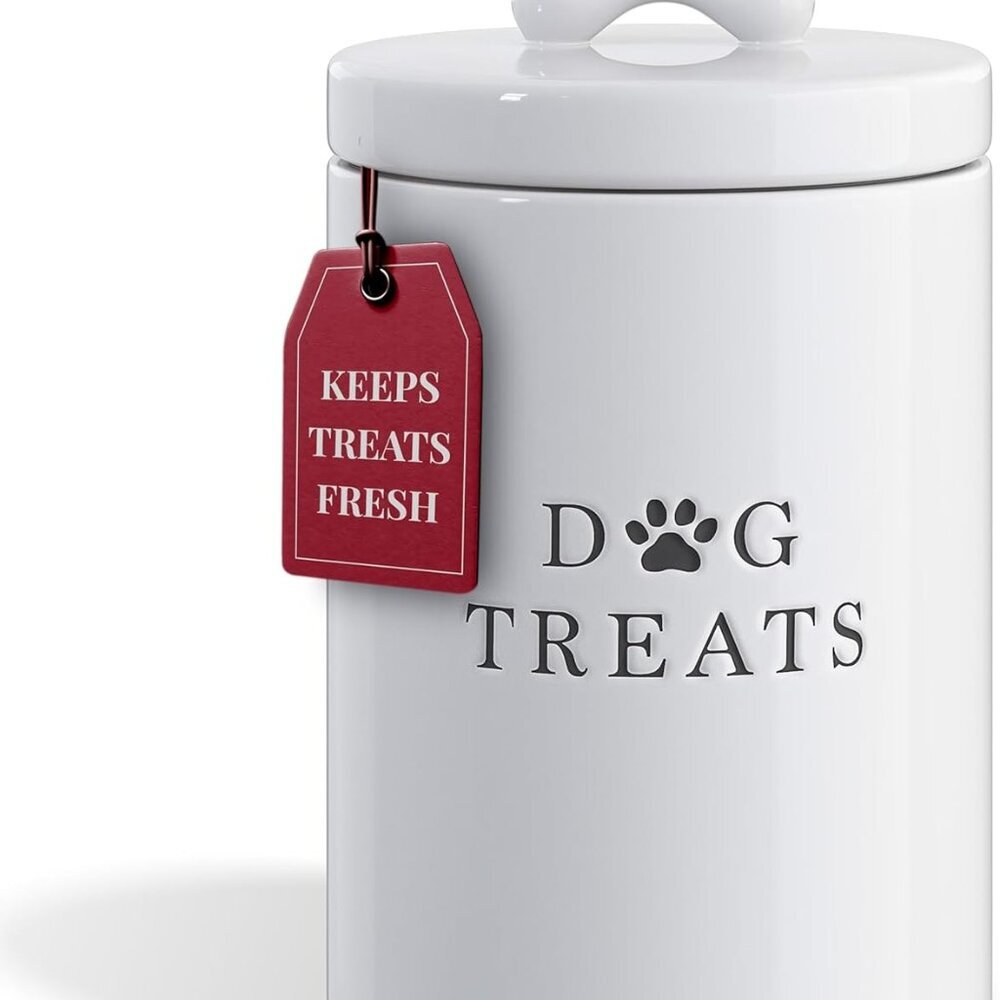 Large Dog Treat Container Airtight with Lid, Cute Rustic Ceramic Dog Treat Stora